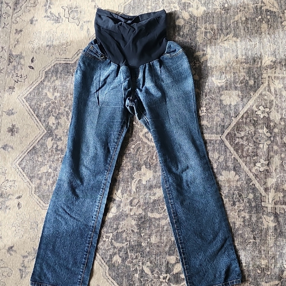 Indigo Blue Flare Jeans with Black Waistband
